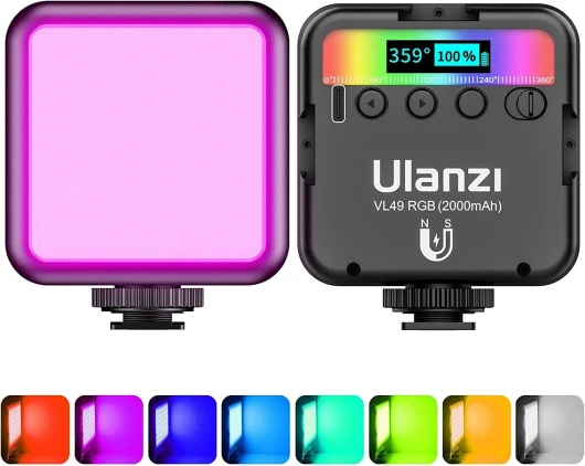 Lumiere Photo, ULANZI VL49 LED Photo RGB avec Batterie Intégrée Charge, RGB Full Color Mode, éclairage Lampe Vidéo Portable 2500K-9500K Couleur Température Réglable pour la Photographie (VL49)