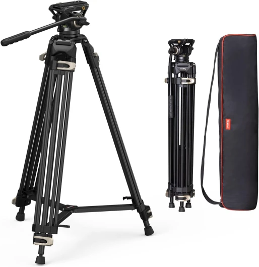 SMALLRIG AD-01 Trépied Vidéo, Trépied en Alliage d'Aluminium de 73"/186cm avec Tête Fluide, Epandeur de Niveau et Plaque de Dégagement Rapide, Max Load de 17,6 LB/8 kg pour DSLR, Caméscope - 3751B