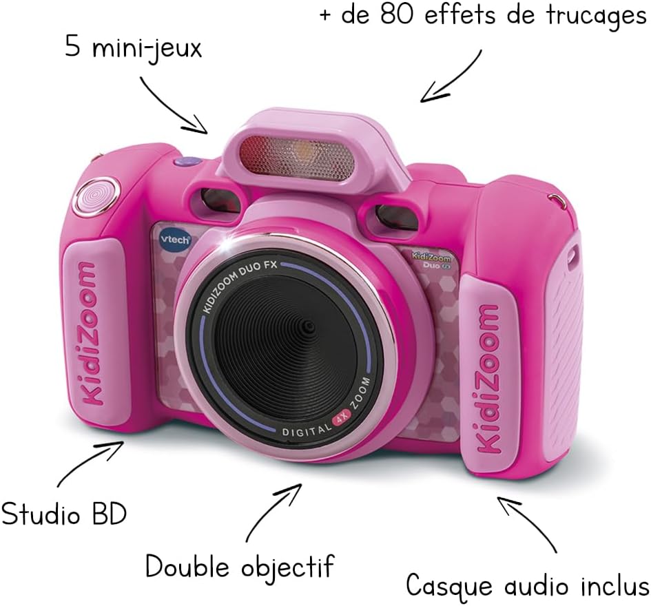 KidiZoom Duo FX Rose, Appareil Photo Numérique Enfant, Photo, Selfie, Vidéo, Écran Couleur, Studio BD, Filtres et Effets Rigolos, Cadeau Enfant de 4 Ans à 12 Ans - Contenu en Français