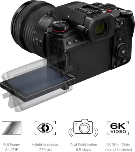 Lumix S5M2 I Appareil Photo Hybride Plein Format (24MP, Autofocus Phase, Double Stabilisation, Vidéo 6K 10bit illimité, Rafale AFC 30ips, Tropicalisé) – Version Française Boîtier Nu