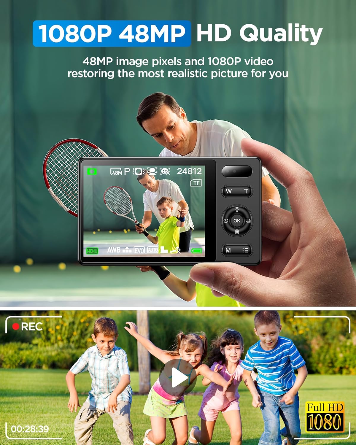 64Go Appareil Photo Numérique Enfant: 48MP Caméra Anti-secousse Photographie Vlogging Caméra pour Youtube 16X Zoom Numérique Photo Filtration Prise de Vue Continue Autofocus Compacte black