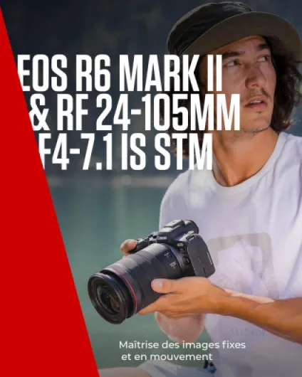 EOS R6 Mark II + RF 24-105mm f/4-7.1 is STM Noir EOS R6 Mark II + objectif RF 24-105 mm f/4-7,1 IS STM