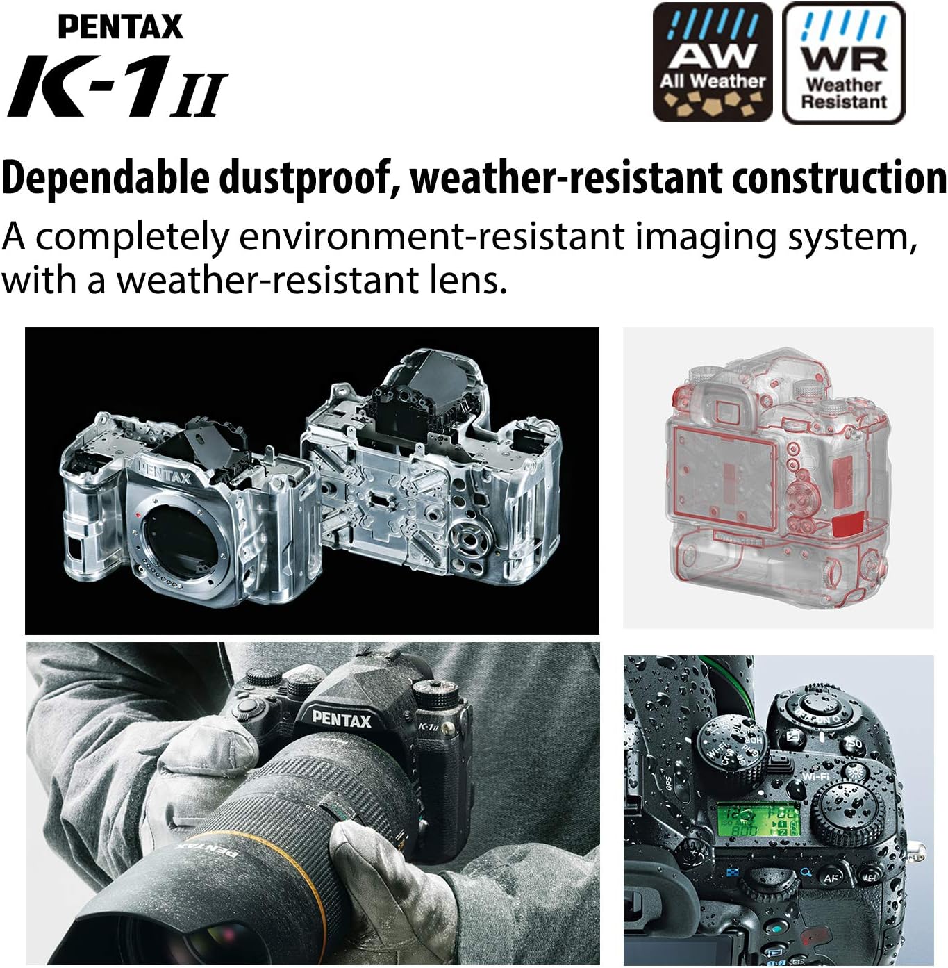 K-1 Mark II Appareil Photo Reflex Numérique: 36, 4 Mégapixels Appareil Photo Numérique Plein Format Haute Résolution Stabilisateur SR II 5 Axes, Dain de 5 Vitesses Résistant Aux Intempéries Body Black