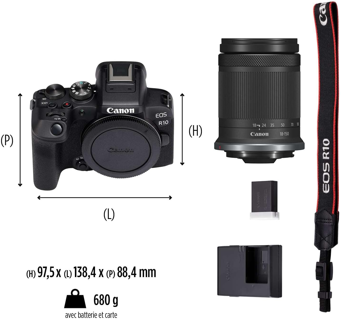 EOS R10 Appareil Photo Hybride Format APS-C 242 Mpix Noir + Objectif RF-S 18-150mm F35-63 is STM Noir Unique