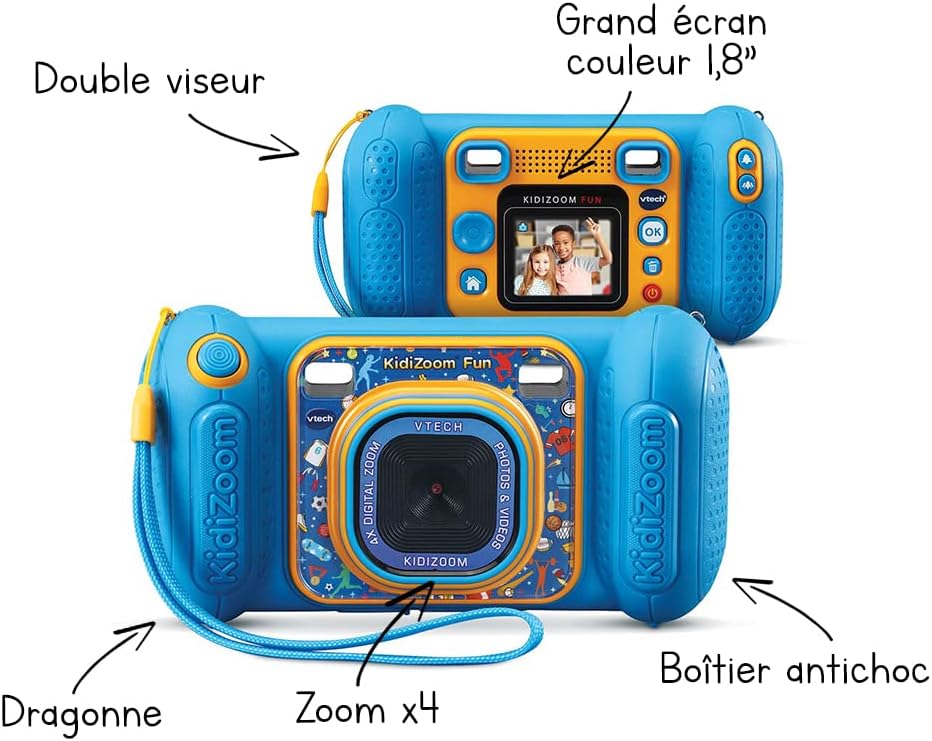 KidiZoom Fun Bleu, Appareil Photo Numérique Enfant 9 en 1, Photos et Vidéos, Écran Couleur, Filtres, Cadres et Effets Rigolos, Cadeau Enfant de 3 Ans à 10 Ans - Contenu en Français Simple