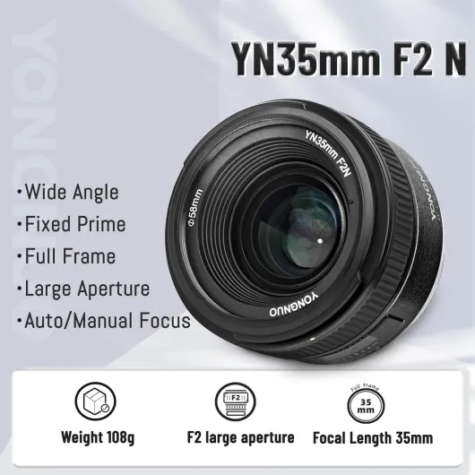 Objectif Yongnuo YN-35 mm, F/2, pour Appareil Photo DSLR Nikon, Auto-Focus AF/MF