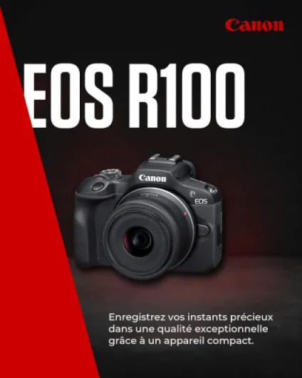 EOS R100 Appareil Photo Hybride Compact à capteur APS-C stabilisé 24M Pixels, Vidéo 4K, Wi-FI, AutoFocus Dual Pixel, boitier Nu Noir