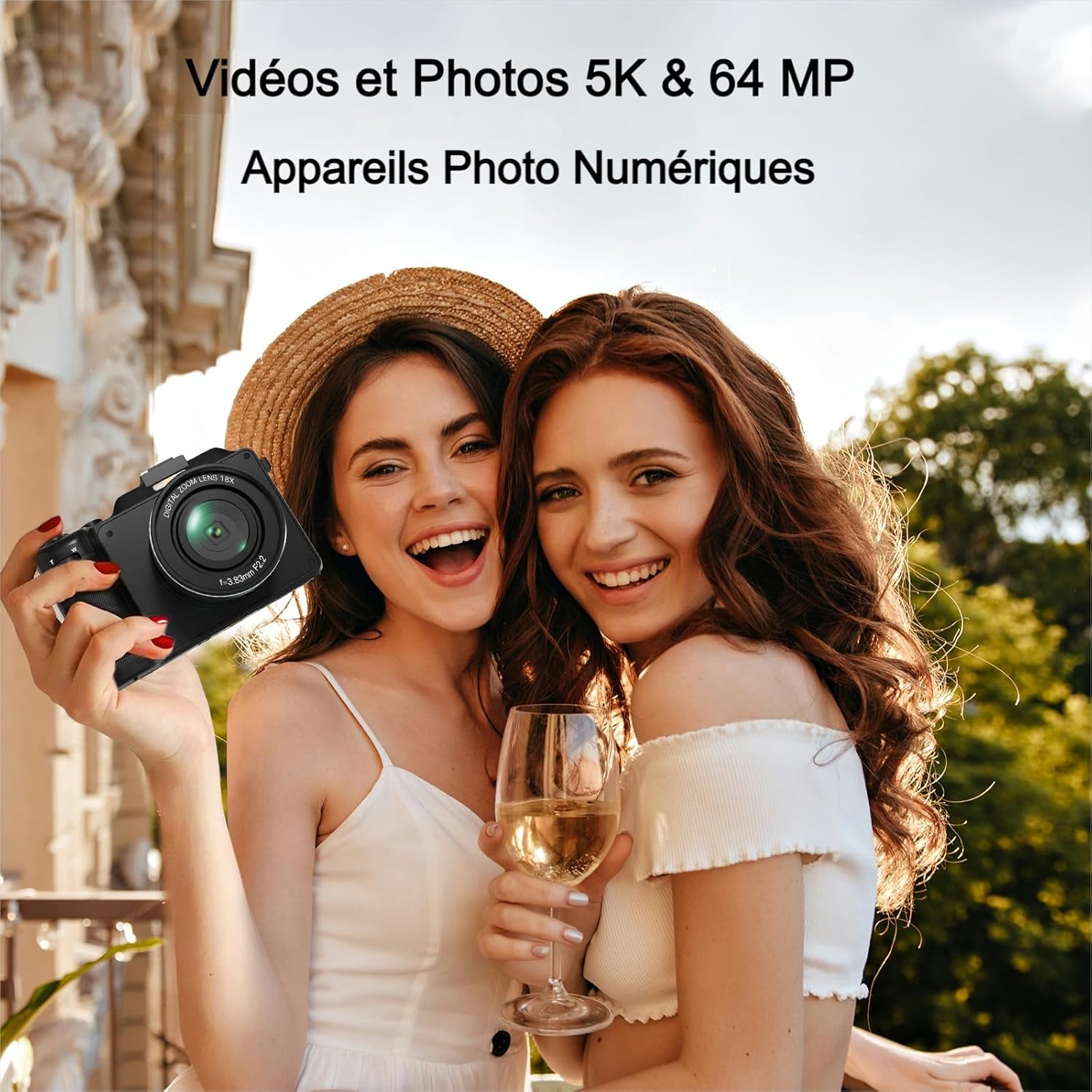 Appareil Photo Numérique, 5K 64MP Digital Camera avec Carte 64GB WiFi, Autofocus Appareil Photo Compact LCD Écran 3'' Selfie Camera de Vlog pour Adolescents Débutants Adulte Youtube main-black