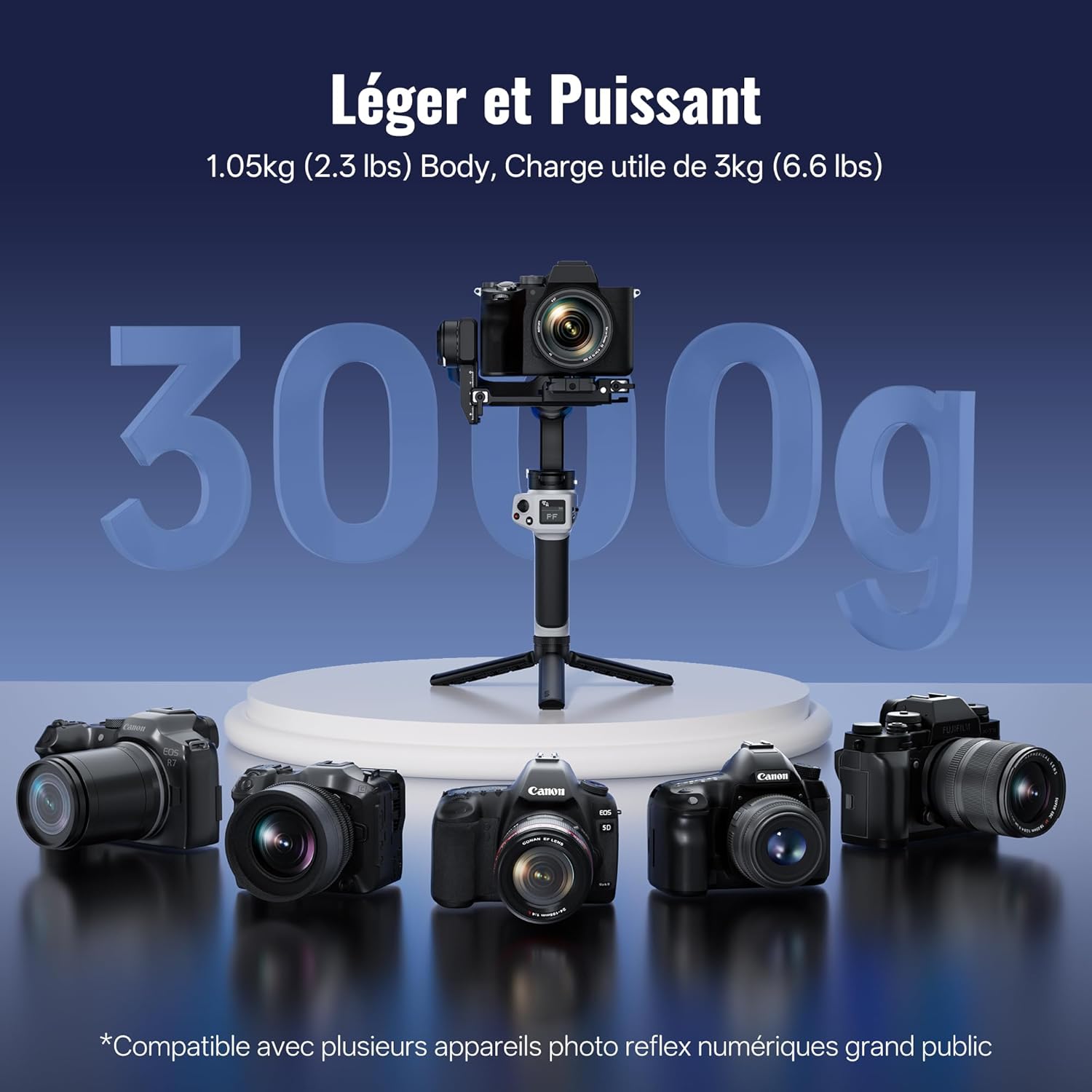 CINEPEER Weebill 3E [Officiel] Stabilisateur Appareil Photo, Stabilisateur Camera 3 Axes pour Caméras DSLR et sans Miroir, Compatible avec Canon/Sony/Panasonic/Fujifilm, 3kg de Charge Utile Gris