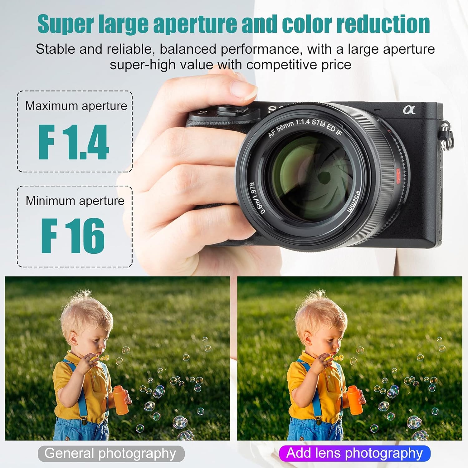 56mm F1.4 E APS-C Objectif Mise au Point Automatique Objectif Portrait de Mise au Point des Yeux pour Appareil Photo Sony A5100 A6000 A6100 A6300 A6400 A6500 A6600 NEX-6 A7 A7S A7C A7Ⅱ A7RⅡ