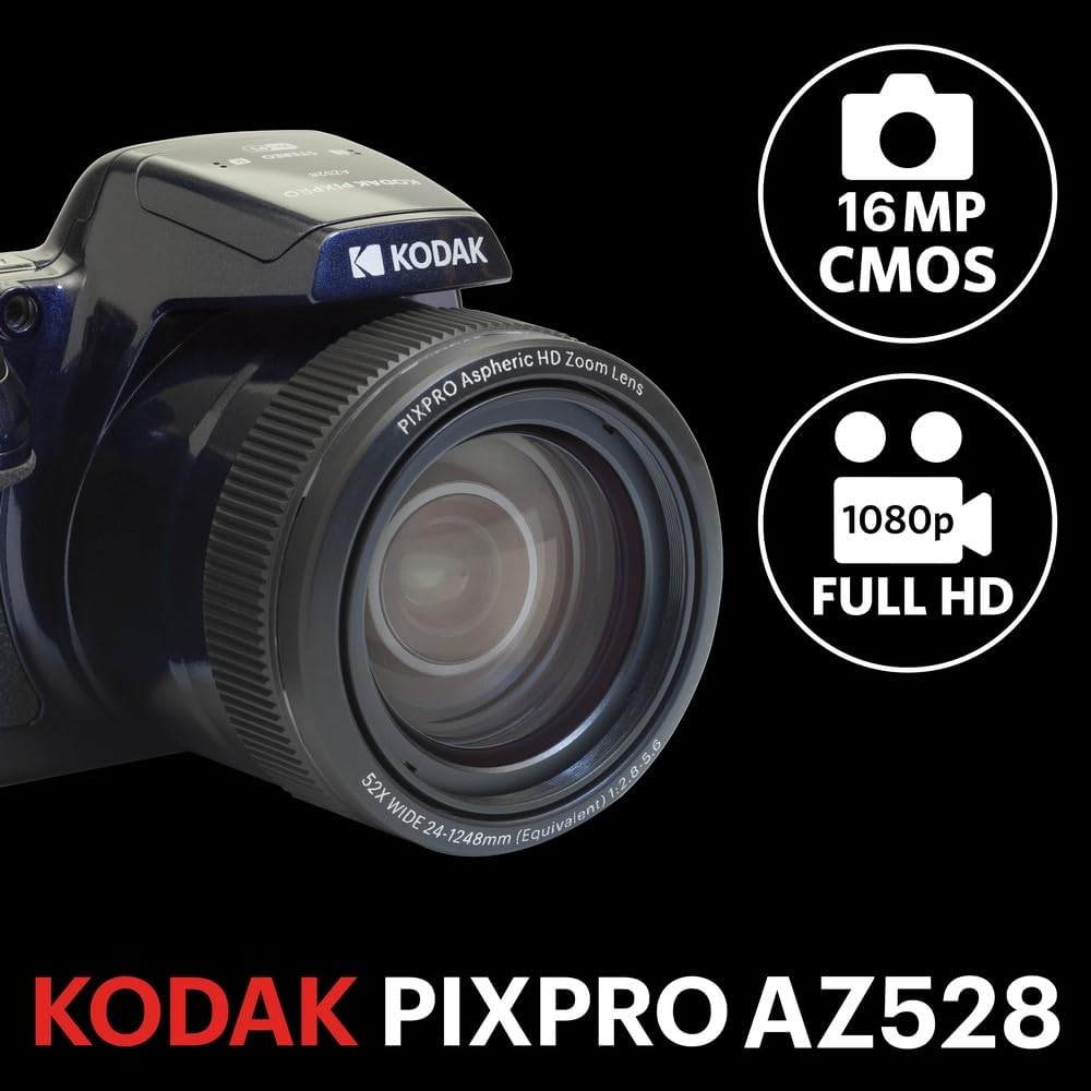 Pixpro AZ528 + Carte Mémoire SD 32 Go - Appareil Photo Bridge 16 MP, Zoom 52X, Full HD, 85MB/s Lecture, 25MB/s Écriture - Bleu Nuit BLEU APPAREIL PHOTO + CARTE SD