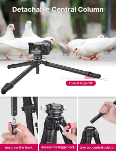 Zero Y Trépied de Voyage en Carbone avec rotule panoramique à 360° et rlocation Rapide Arca, trépied photograhy avec Colonne Centrale Amovible, capacité de Charge de 18 kg pour Tous Les