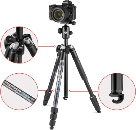 Element MII Trépied pour Appareil Photo en Aluminium avec Rotule et Sac de Transport, Support pour Smartphone et Téléphone, Stabilisateur pour Appareils Photo compacts, CSC, DSLR Aluminun Black Unique