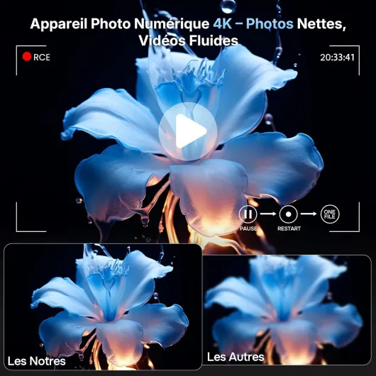 Appareil Photo Numérique 4K 64MP Appareil Photo Compact avec Double Caméra, Autofocus, Écran IPS 2,8", Zoom Numérique 16X, Anti-Tremblement, 2 Batteries, Carte 32GB pour Adolescents, Débutants Noir Profond
