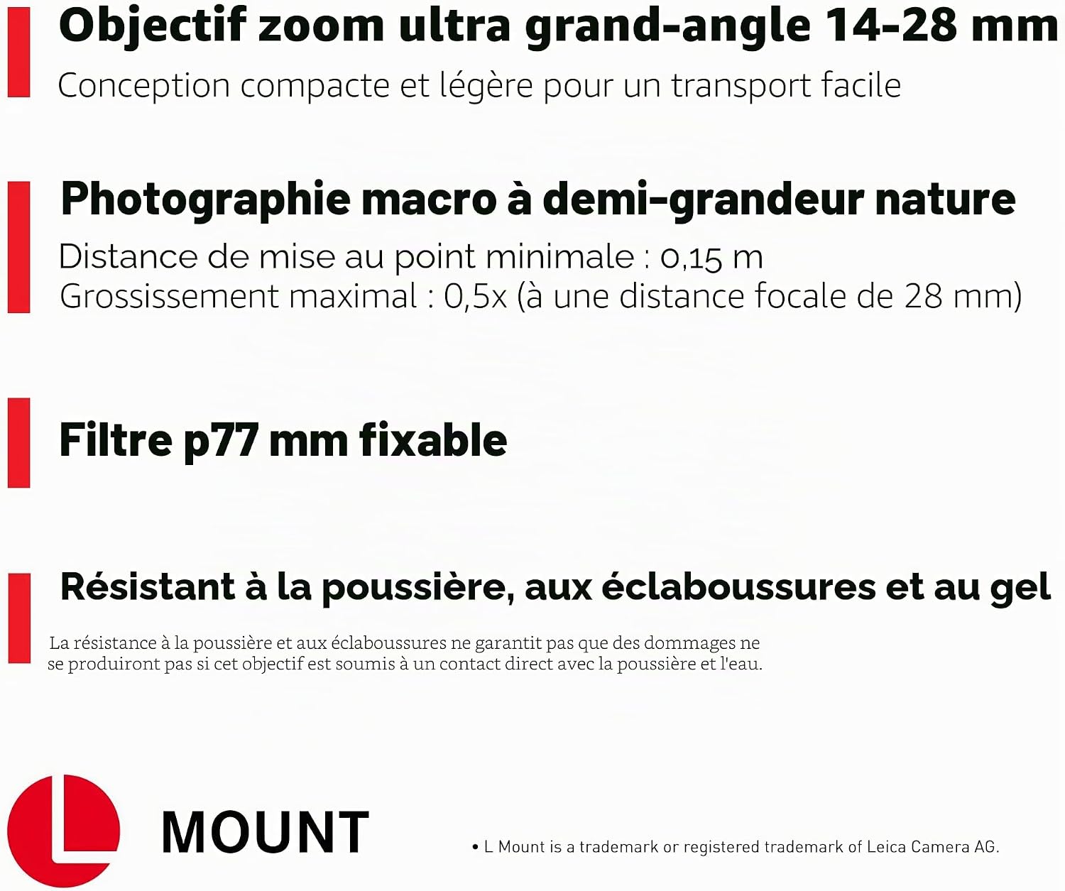 Lumix S 14-28mm F4-5.6 - Objectif Grand Angle Plein Format S-R1428E (Ultra Grand Angle 14mm, Paysages, Vidéo, Tropicalisé, Compact et léger) Noir – Compatible Monture L