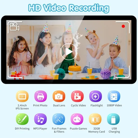 ASTGMI Appareil Photo Instantané, 2.4" Écran Appareil Photo Enfant avec Papier d'impression et Carte 32GB, Mode Selfie et Video, Cadeau Jouet pour Enfant Garçons Filles de 3-14 Ans(Bleu)