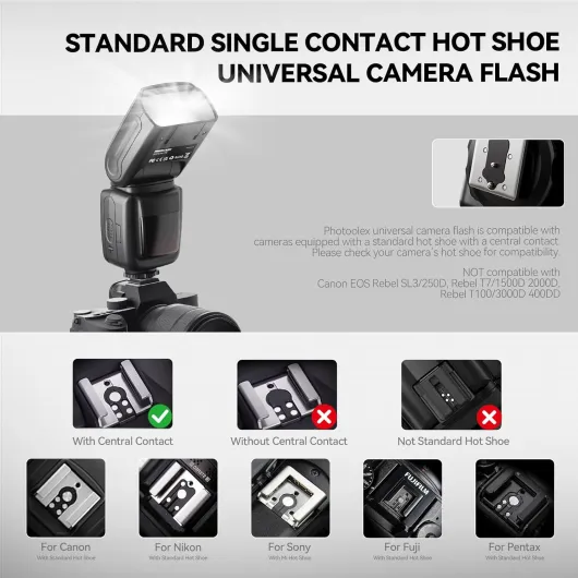 Flash Speedlite pour Canon Nikon Sony Panasonic Olympus Fujifilm Pentax Sigma Minolta Leica et d'autres SLR DSLR Caméras SLR Film et Appareil Photo Numérique avec Seul Contact Sabot FK300