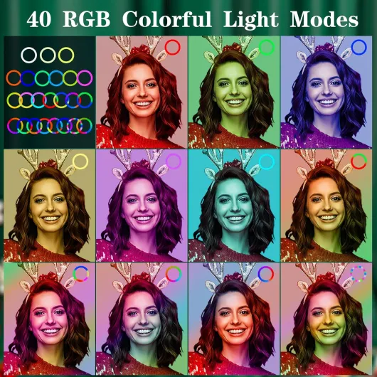 Ring Light avec Trépied Professionnel Selfie - 10" Anneau Lumineux 40 RVB Mode 13 Niveaux LED Lampe Trepied Telephone Grand Red Light sur Pied Lumiere Photo pour Smartphone Video Eclairage RVB 01
