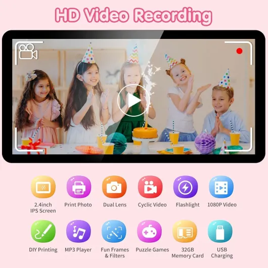 ASTGMI Appareil Photo Instantané, 2.4" Écran Appareil Photo Enfant avec Papier d'impression et Carte 32GB, Mode Selfie et Video, Cadeau Jouet pour Enfant Garçons Filles de 3-14 Ans(Rose)