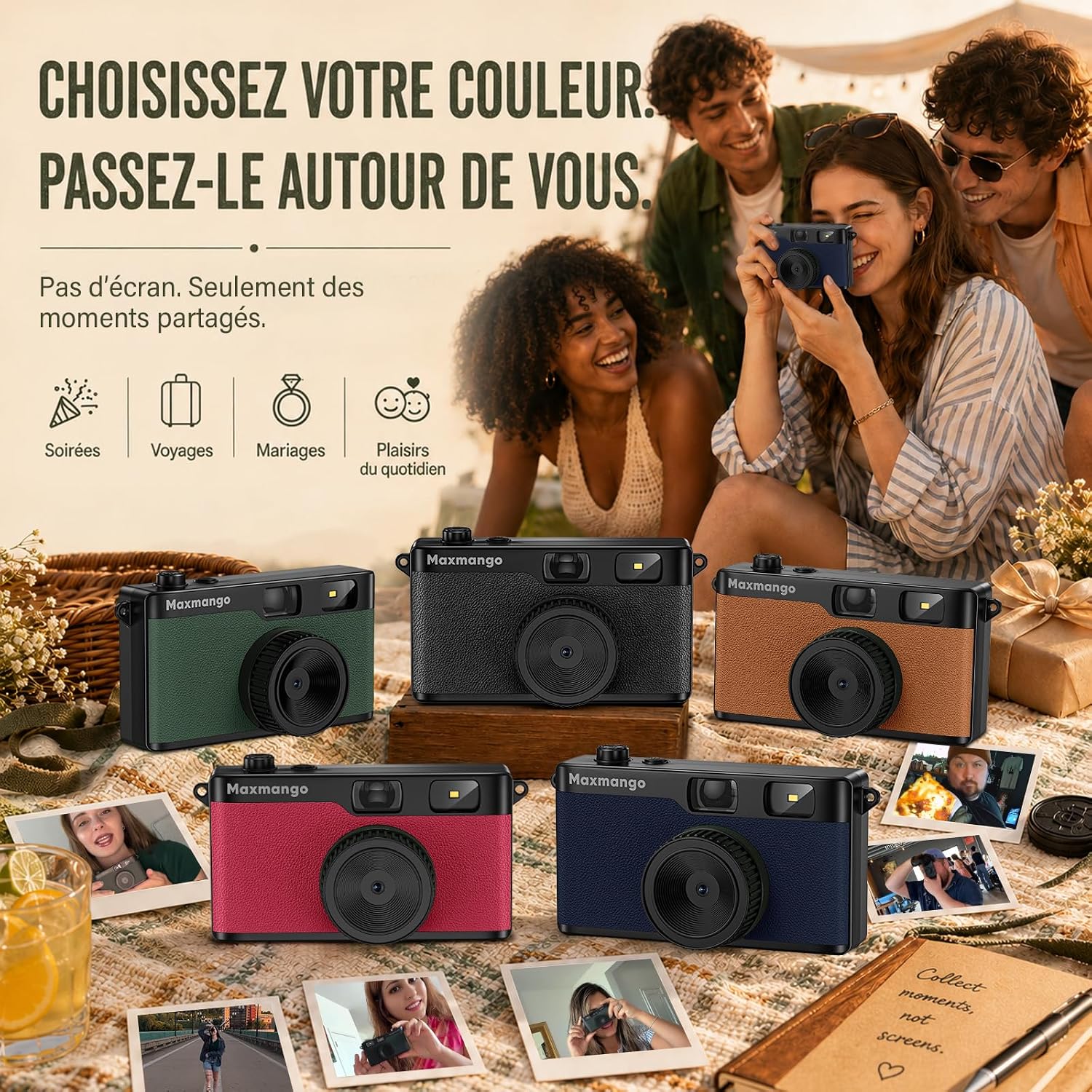 D53 Appareil Photo Vintage sans Écran, Appareil Photo Numérique Rétro 12 MP, Filtres DIY à Télécharger, Transfert USB-C, Carte SD 8 Go Incluse (Vert)