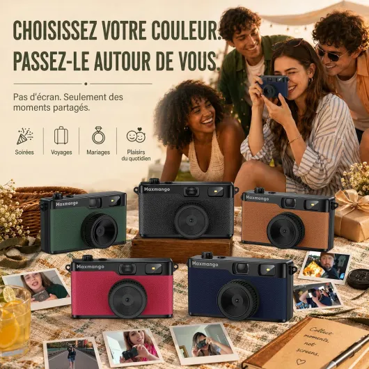 D53 Appareil Photo Vintage sans Écran, Appareil Photo Numérique Rétro 12 MP, Filtres DIY à Télécharger, Transfert USB-C, Carte SD 8 Go Incluse (Vert)