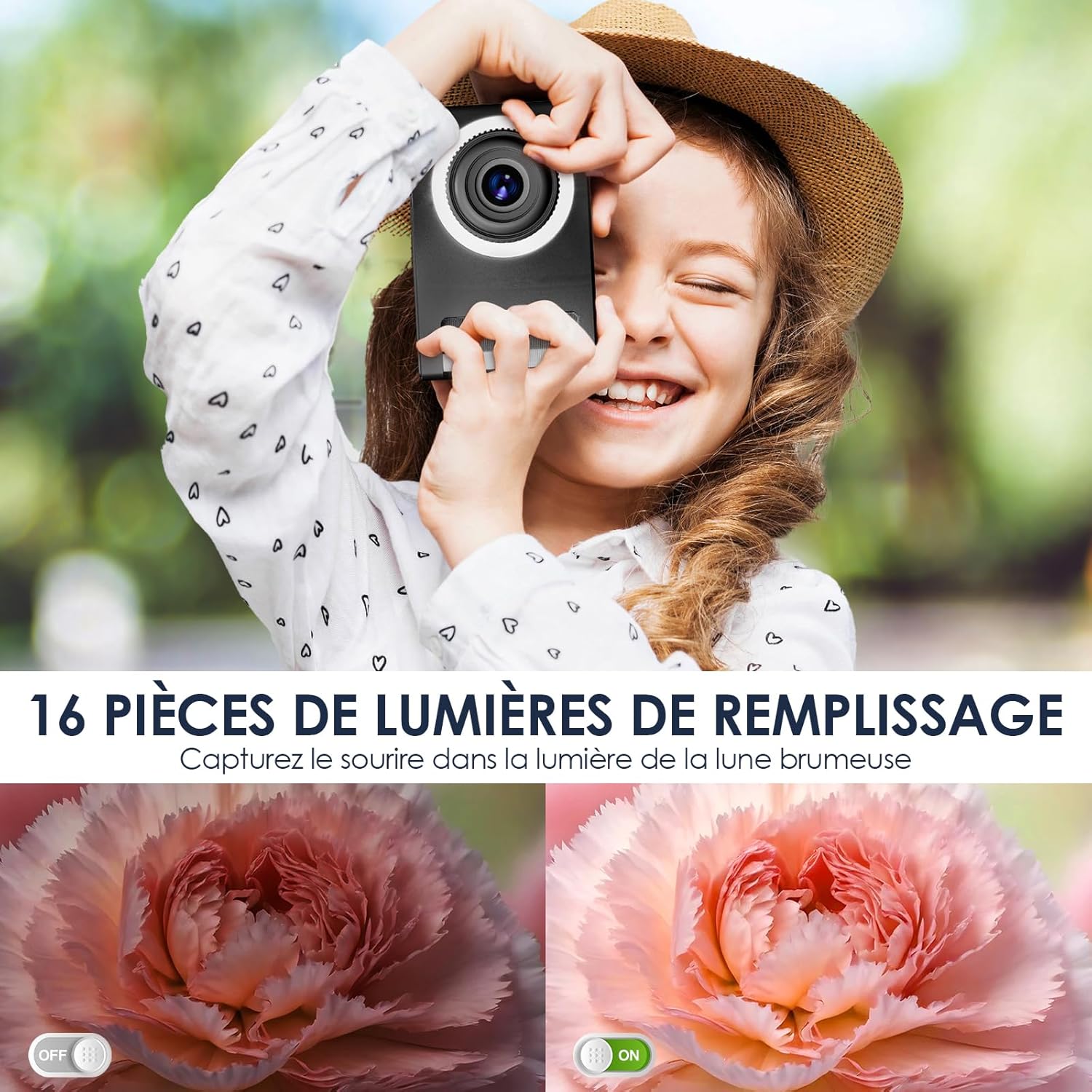 Appareil Photo Numérique, Appareil Photo Enfant 1080P Vintage,écran 2.4IPS avec 16 LED de remplissage,cadeau d'anniversaire pour les plus grands,les adolescents,les étudiants,les débutants,Y2 noir