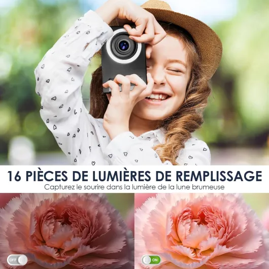 Appareil Photo Numérique, Appareil Photo Enfant 1080P Vintage,écran 2.4IPS avec 16 LED de remplissage,cadeau d'anniversaire pour les plus grands,les adolescents,les étudiants,les débutants,Y2 noir