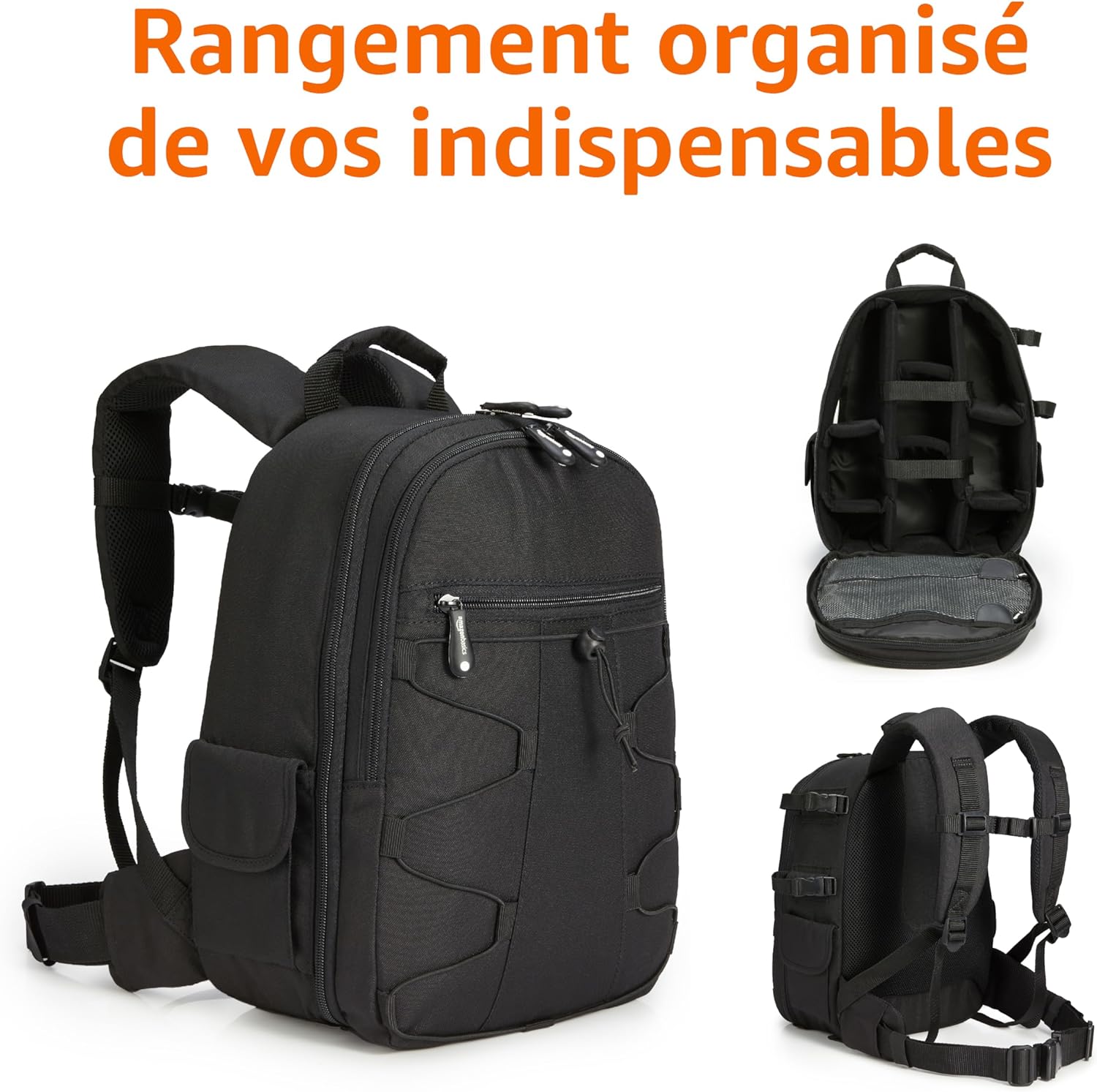 Sac à Dos pour Appareil Photo Grande Capacité avec Rembourrage Interne pour Reflex et Accessoires, Étanche et Antichoc, 30 x 15 x 37 cm, Uni - Noir