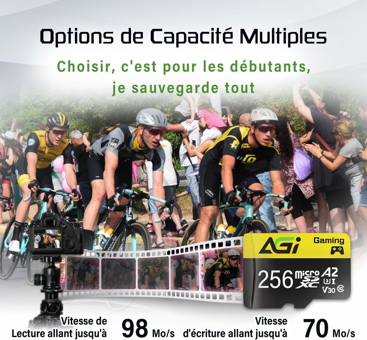 TF138 256 Go Carte Mémoire MicroSDXC UHS-I U3 V30 A2 avec Adaptateur - Vitesse 100Mo/s, classe 10 - Idéal pour smartphone, caméra, enregistrement vidéo 4K, Compatible avec Switch jaune 256.0 Go