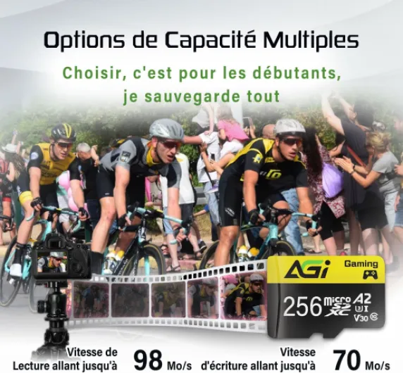 TF138 256 Go Carte Mémoire MicroSDXC UHS-I U3 V30 A2 avec Adaptateur - Vitesse 100Mo/s, classe 10 - Idéal pour smartphone, caméra, enregistrement vidéo 4K, Compatible avec Switch jaune 256.0 Go