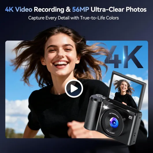 Appareil Photo Numérique 4K Digital: 56MP Appareils Numérique avec molette de Mode Écran Rabattable 180° - Camera pour Vlog avec Carte 32GB - pour Adolescents Débutants Adultes Enfant