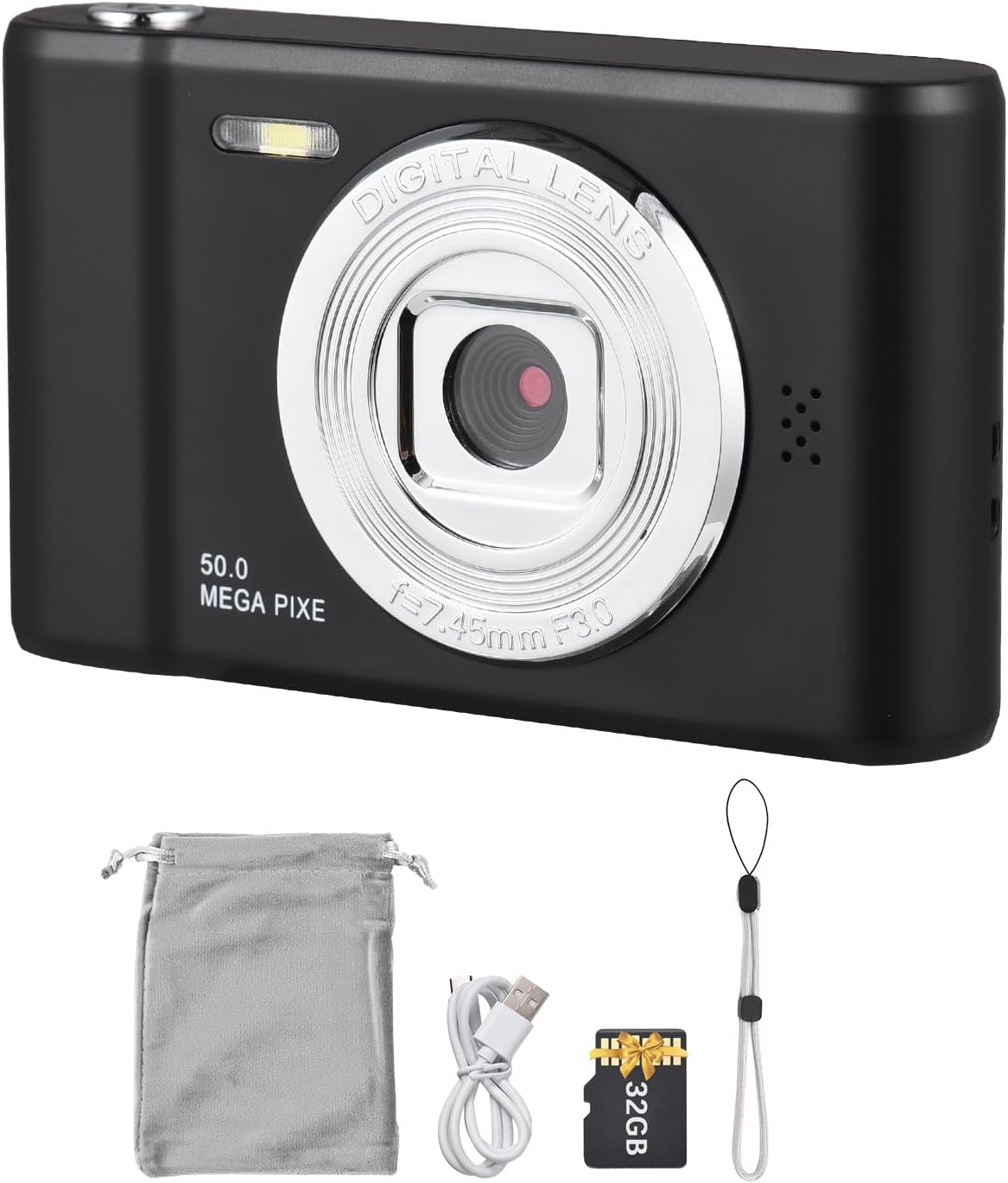 Appareil photo numérique rechargeable appareil photo compact avec carte TF de 32 Go zoom numérique 8 x écran de 2,4 pouces machine numérique compacte pour enfants adultes étudiants noir