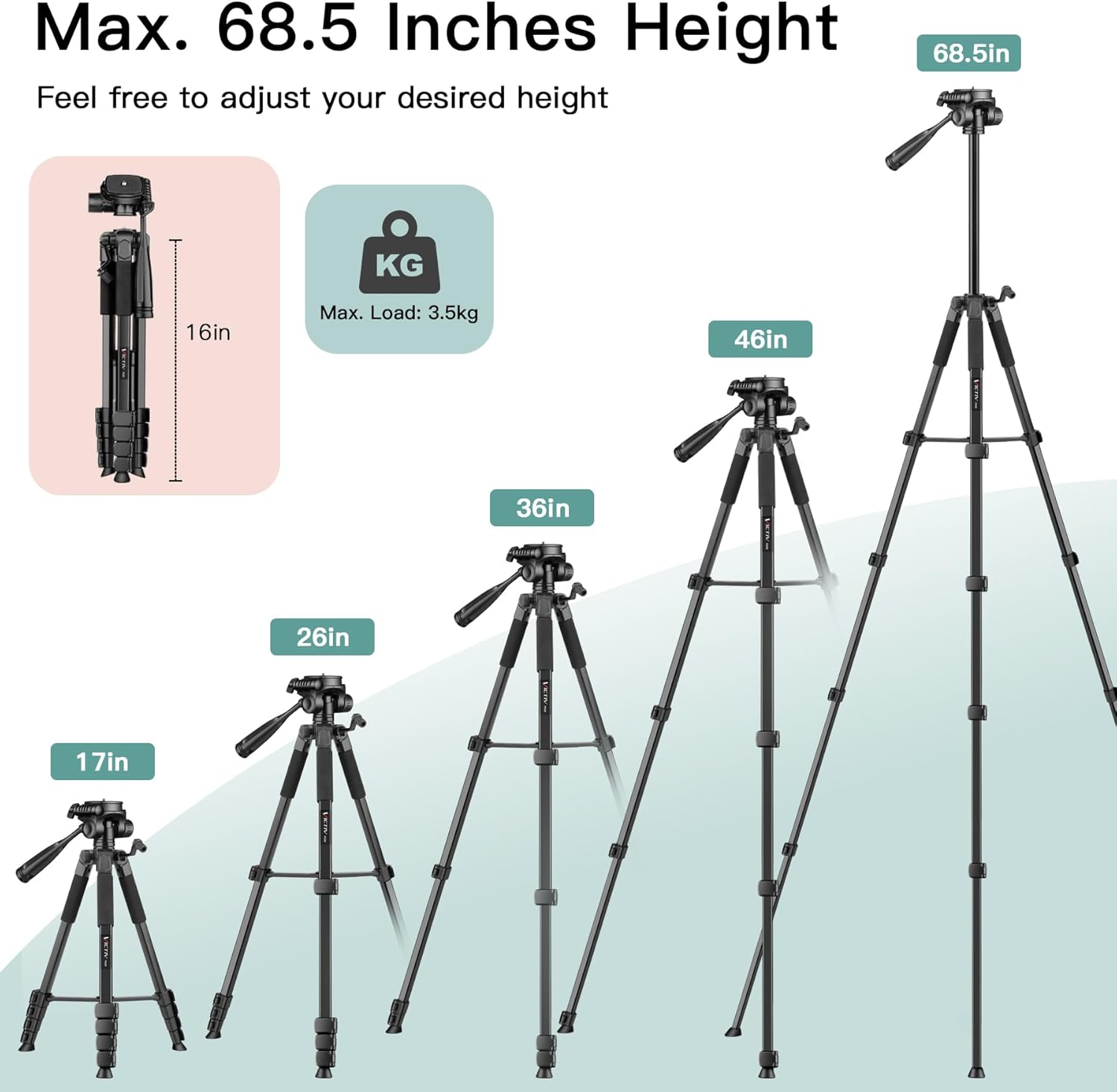 2026 Nouveau Trépied Appareil Photo, 174cm Trépied Caméra en Aluminium, Plus Stabilité & Confort, Trépieds Smartphone pour iPhone, Samsung, Tripod Photo avec Tête 3 Voies pour Canon Nikon DSLR