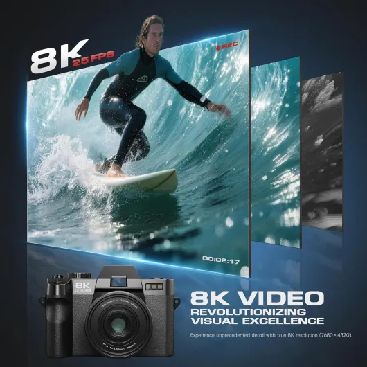 8K Appareils Photo numériques pour la Photographie, 64MP pour Vlogging Youtube avec poignée de Microphone et de trépied, caméra (Blanc) (Blanc)