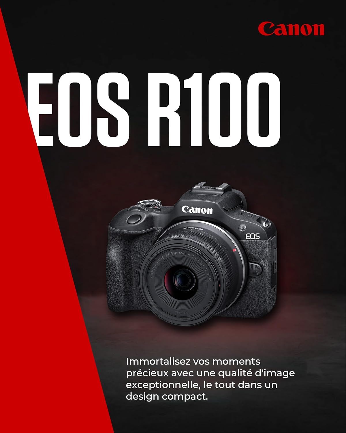 EOS R100 Appareil Photo avec Objectif RF-S 18-45mm F4.5-6.3 is STM, Appareil Photo Hybride APS-C, Autofocus CMOS Dual Pixel, Vidéo 4K, Prise de Vue en Continu Jusqu’à 6,5 IPS, Wi-FI & Bluetooth
