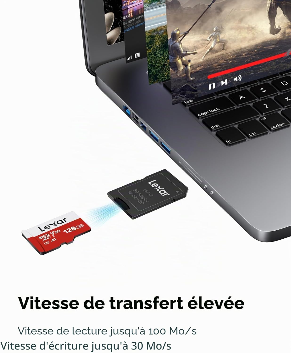 Carte Micro SD 128 Go, Carte Mémoire Micro SD+ Adaptateur, Microsdxc Carte TF jusqu'à 100 Mo/s, A1, U3, C10, V30, Full HD et 4K UHD pour Caméra, Telephone, Switch 128Go